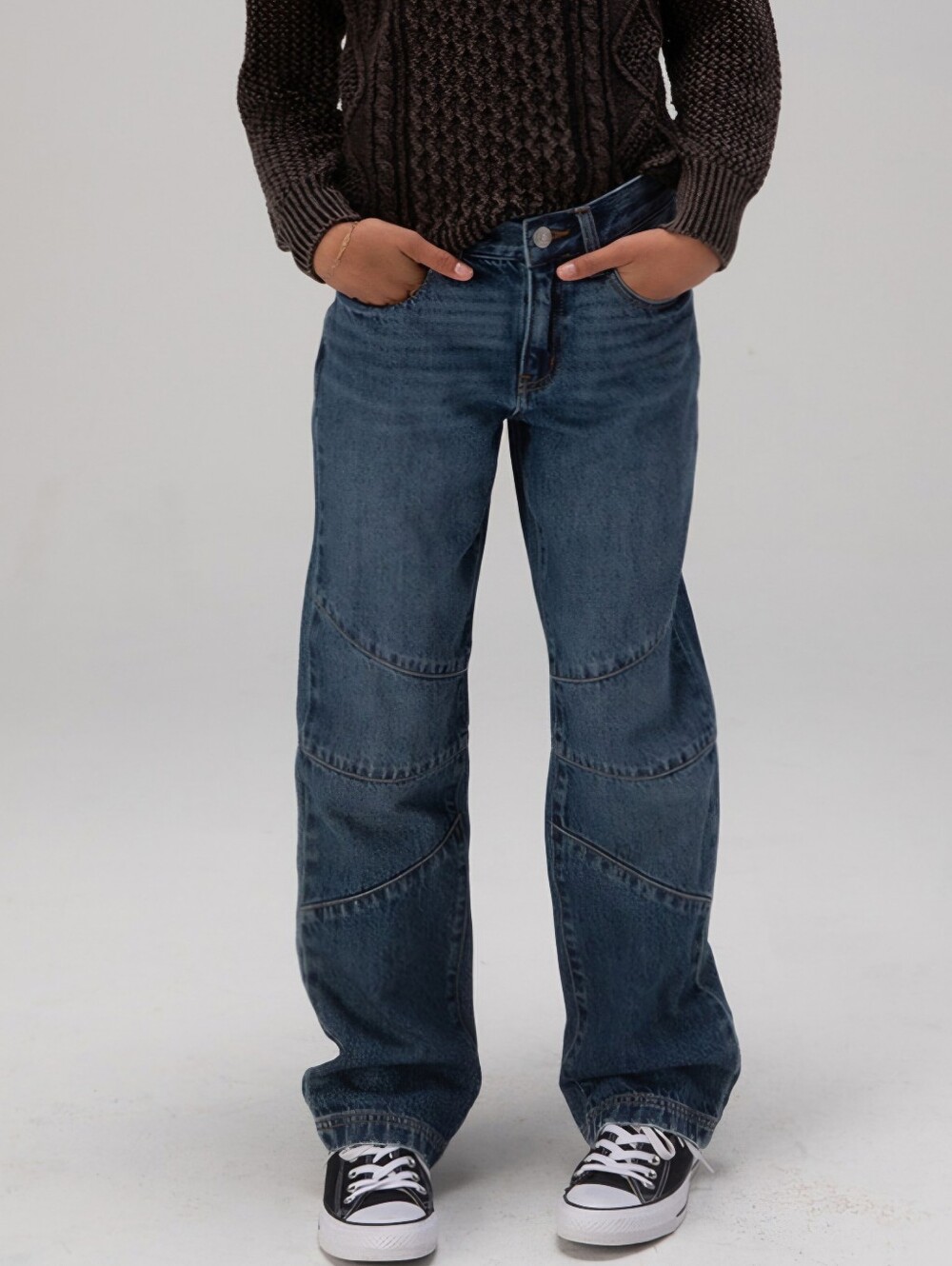 RSQ Girls Mid-Rise Knee Seam Baggy Denim Jeans